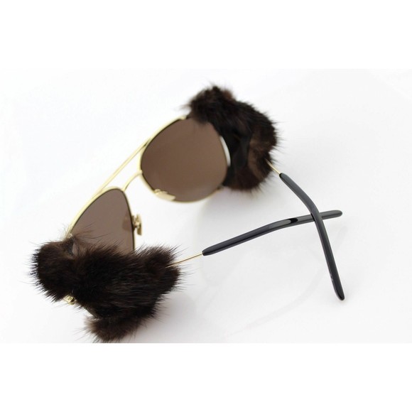 SAINT LAURENT Removeable Mink Fur CLASSIC 11 SHIELDS Aviator Sunglasses / NEW